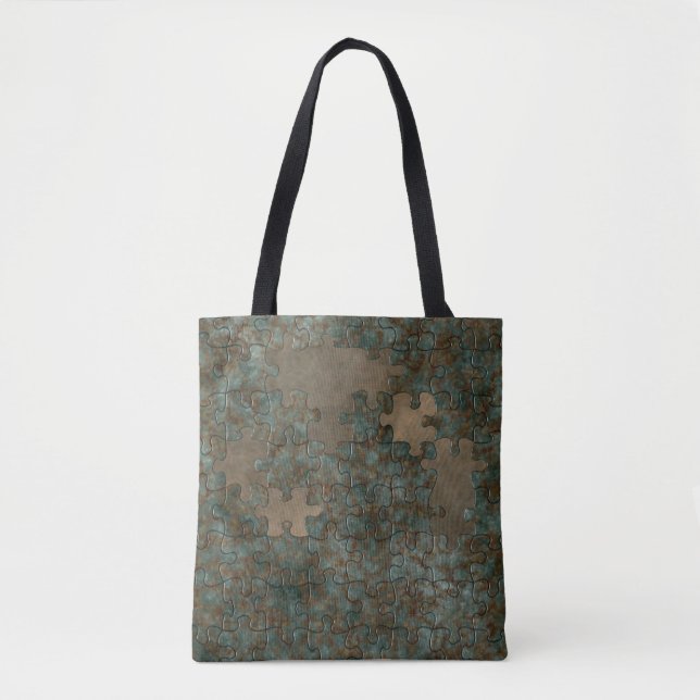 Bolsa Tote saco de tota de metal quebra-cabeça oxidado (Frente)