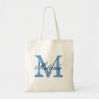 Saco de tota de monograma personalizado | azul e b