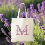 Bolsa Tote Saco de tota de monograma personalizado | lavanda<br><div class="desc">Saco de tota monograma de nome personalizado | lavanda roxa / lilás. Design de logotipo Elegante com iniciais de letras monogramas. Boa ideia de presente para noiva,  florista,  madrinha de casamento e madrinhas nos casamentos.</div>