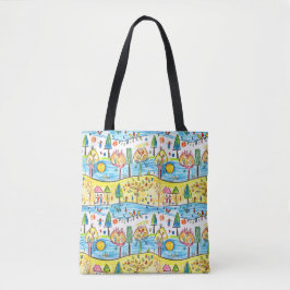 Bolsa Tote Saco de Tota de Paisagem de Outono Desenhado à Mão