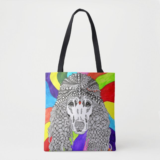 Bolsa Tote Saco de Tota de Poodle Bonito e Colorido (Frente)