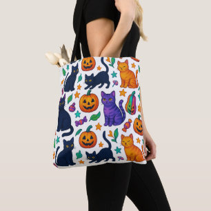 Bolsa Tote Saco de Tota de Pumpkin e Gato de Halloween Vibran
