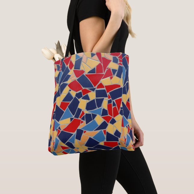 Bolsa Tote Saco de Tota do Mosaico Vermelho e Azul marinho (Close Up)