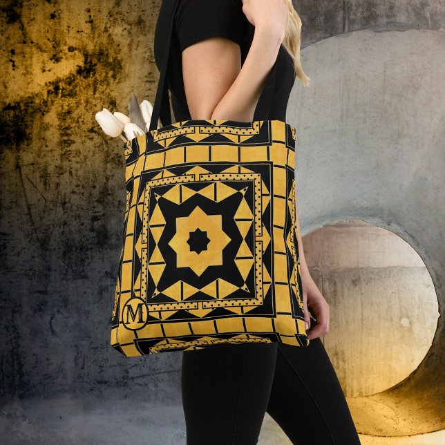 Bolsa Tote Saco de Tota do Ocher Preto Monograma (Criador carregado)