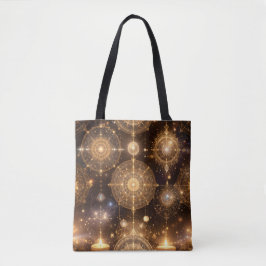 Bolsa Tote Saco de Tota do Padrão Celestial Dourado Místico