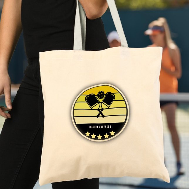 Bolsa Tote Saco de Tota do Seletor Amarelo (Yellow Pickleball Paddle Tote Bag - custom name or text)