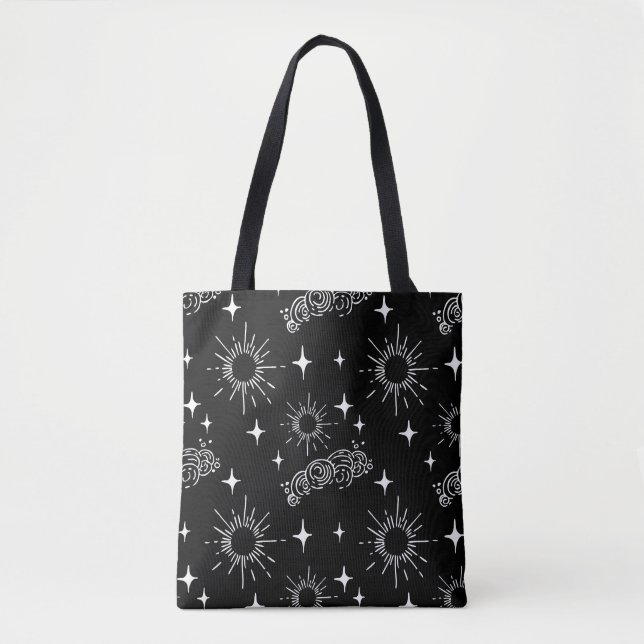 Bolsa Tote Saco de Tota do Sunburst Celestial Preto e Branco (Frente)