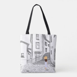 Bolsa Tote Saco de Tota Elegante com Cidade Velha Desenhada à