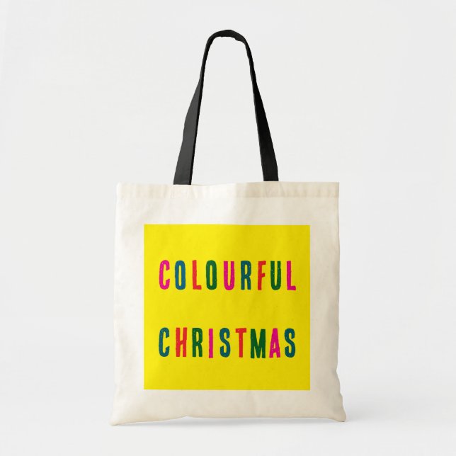 Bolsa Tote Saco de Tota Festiva de Natal Colorido (Frente)