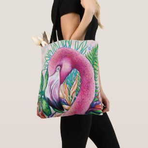 Bolsa Tote Saco de Tota Flamingo Flamingo, Rosa Tropical, Ros