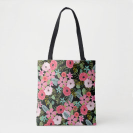 Bolsa Tote Saco de tota floral branco rosa preto