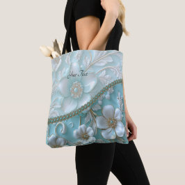 Bolsa Tote Saco de Tota Floral Branco Teal