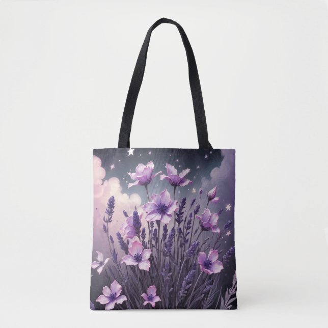 Bolsa Tote Saco de Tota Floral Roxo (Frente)