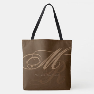 Bolsa Tote saco de tota marrom elegante, monograma e impressã