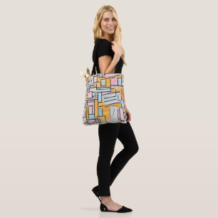 Bolsa Tote Saco de Tota Mondrian Piet em Rosa e Laranja