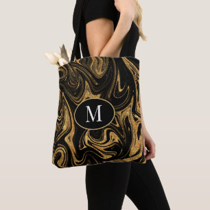 Bolsa Tote Saco de Tota Monograma Dourado Brilhante Em Fundo