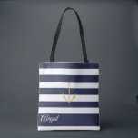 Bolsa Tote Saco de Tota Personalizada da Âncora Náutica de Fa<br><div class="desc">Âncora náutica sobre fundo azul-marinho e faixa branca,  tote sacola de noiva personalizada. Personalizar texto,  estilo de fonte,  cor e tamanho. As faixas mostradas em azul marinho podem ser personalizadas para a sua escolha de cor.</div>