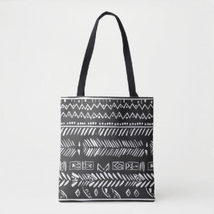 Bolsa Tote Saco de Tota Preto com Padrão Geométrico Tribal Br