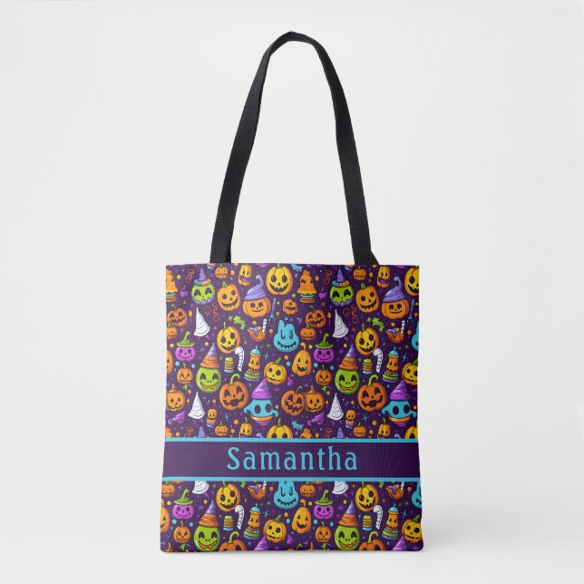 Bolsa Tote Saco de Tota Pumpkin Monstro Roxo Escuro (Frente)