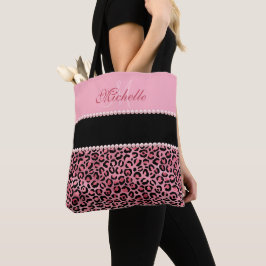 Bolsa Tote Saco De Tota Rosa-Leopardo Preto E Rosa Monograma