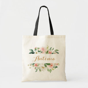 Bolsa Tote Saco de Tota Verde com Blush Floral Personalizado
