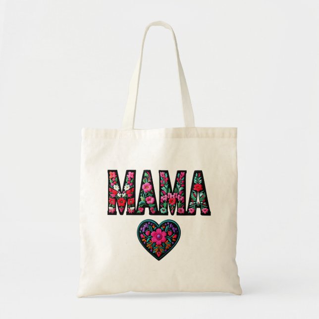 Bolsa Tote Saco de Tote Bordado de MAMA Floral (Frente)