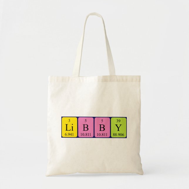 Bolsa Tote Saco de tote com nome de mesa periódica da Libby (Frente)
