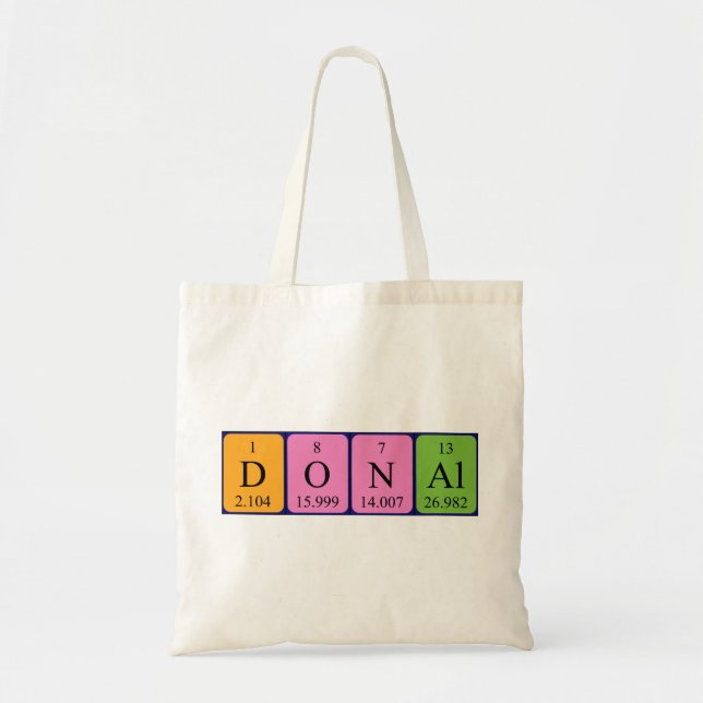 Bolsa Tote Saco de tote com nome de mesa periódico Donal (Frente)