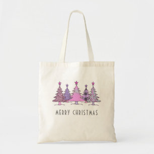 Bolsa Tote Saco de Tote das Árvores de Natal Rosa e Púrpura