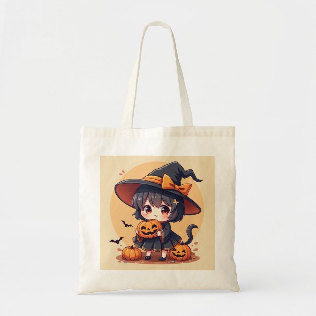 Bolsa Tote Saco de Tote de Bruxa Pequena Halloween (Frente)
