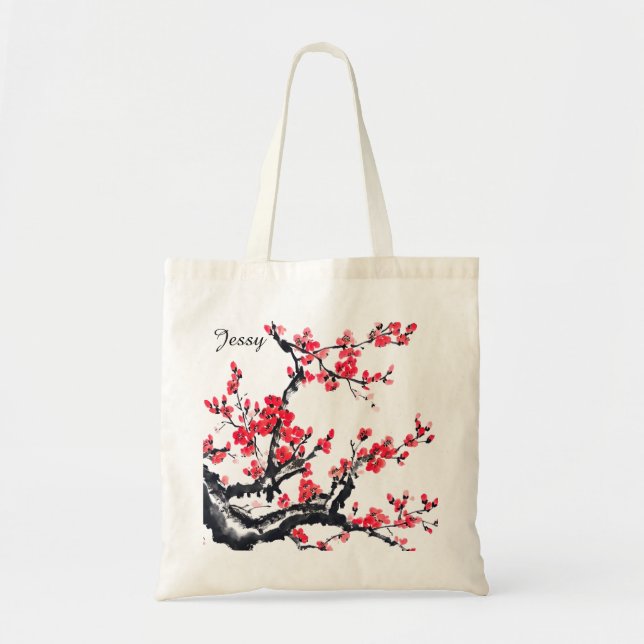 Bolsa Tote Saco de tote de estilo chinês com pinturas de Flor (Frente)