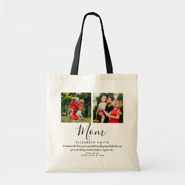 Bolsa Tote Saco de Tote de Foto de Citação da Mãe de Script M (Frente)