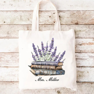Bolsa Tote Saco de Tote de Livro Floral de Lavanda Personaliz