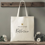 Bolsa Tote Saco de Tote de Madrinha de casamento Dourada mode<br><div class="desc">Saco de tote personalizado para sua madrinha de casamento com nome personalizado na caligrafia moderna com design de coração de ouro.</div>