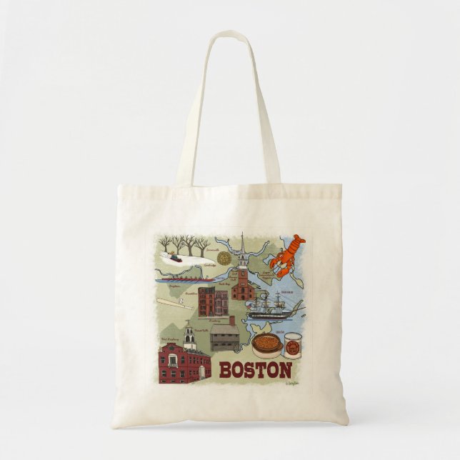 Bolsa Tote Saco de Tote de Mapa Ilustrado de Boston (Frente)