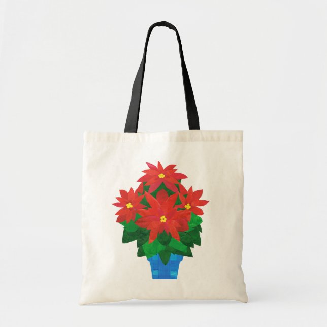 Bolsa Tote Saco de Tote de Natal Festivo, Poinsettias (Frente)