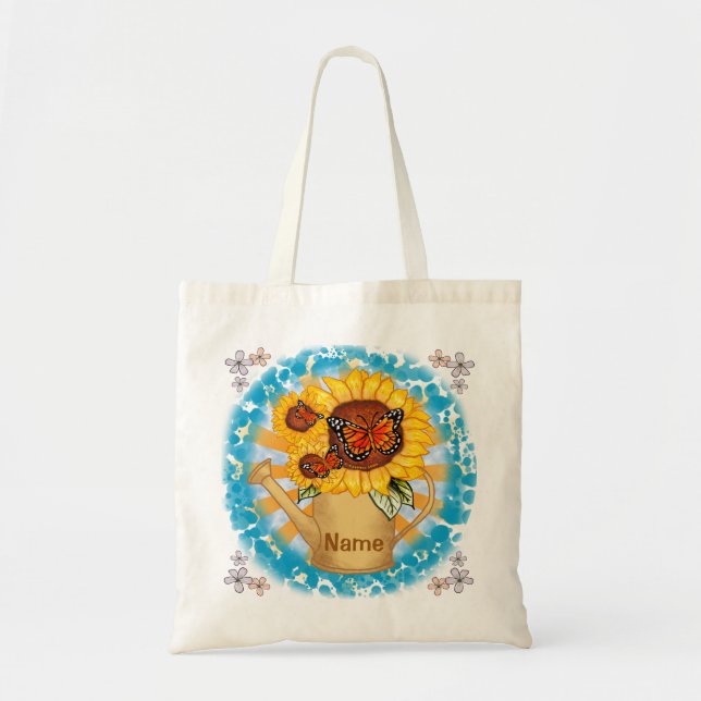 Bolsa Tote Saco de tote de nome personalizado da Sunflower Wa (Frente)