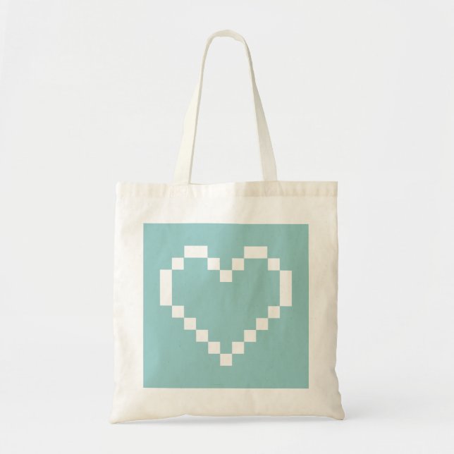 Bolsa Tote Saco de tote do ícone cardíaco em pixelização teal (Frente)