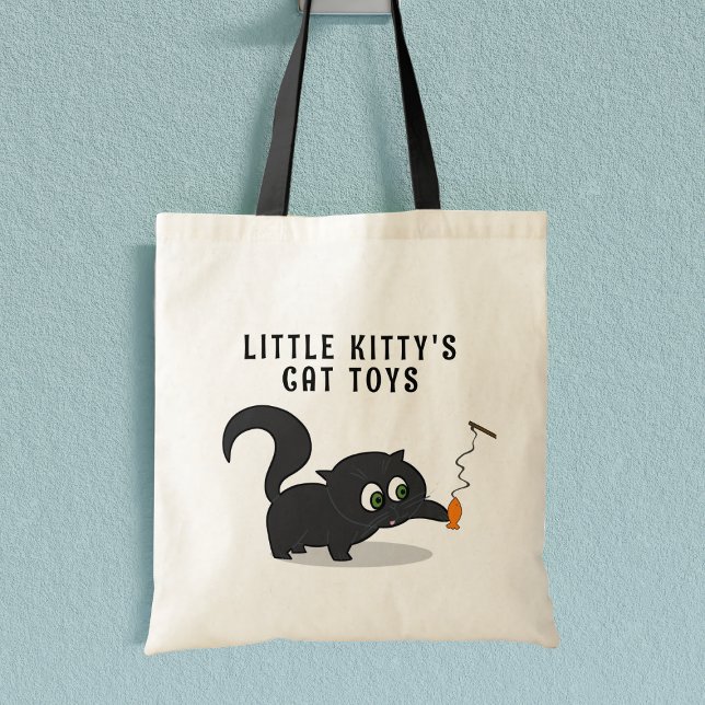 Bolsa Tote Saco de Tote do Lover de Gato Preto Personalizado  (Purrfect tote bag for your cat's toys (or yours) Just add their name!)