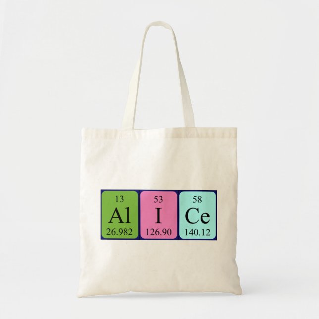 Bolsa Tote Saco de tote do nome da mesa periódica Alice (Frente)