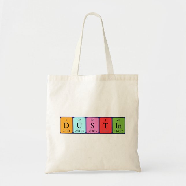 Bolsa Tote Saco de tote do nome da mesa periódica Dustin (Frente)