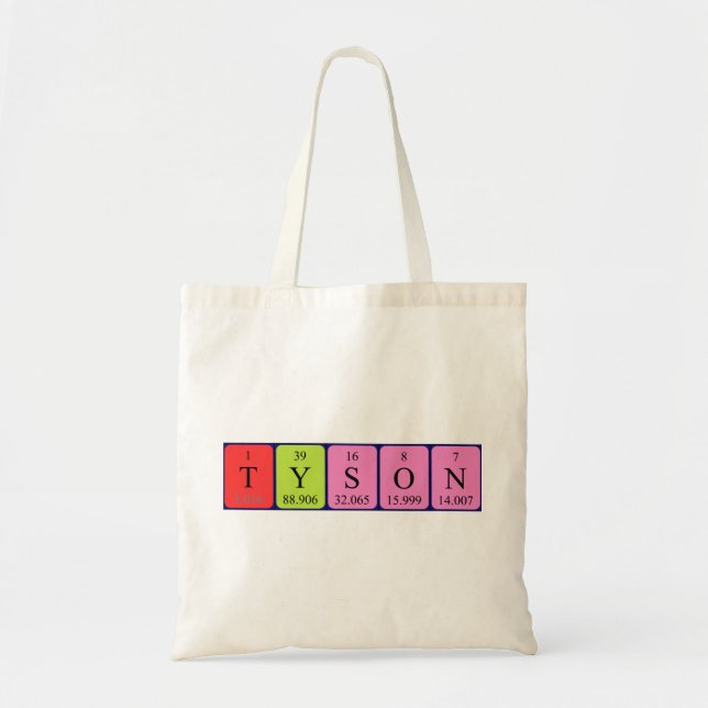 Bolsa Tote Saco de tote do nome da mesa periódica Tyson (Frente)