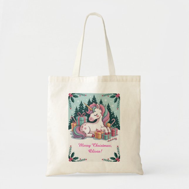 Bolsa Tote Saco de Tote do Unicorn de Natal (Frente)
