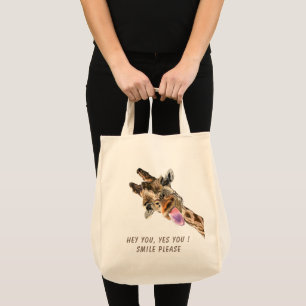 Bolsa Tote Saco de Tote Engraçado com Girafa Jogada - Texto P