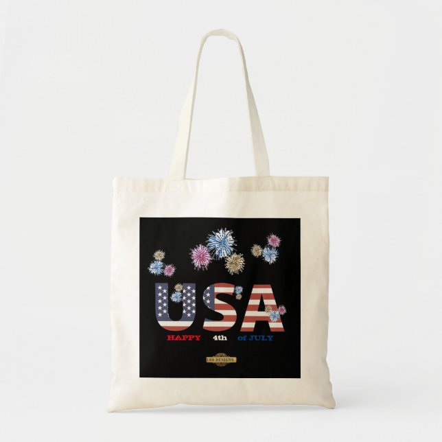 Bolsa Tote saco de tote "FELIZ 4 DE JULHO" (Frente)
