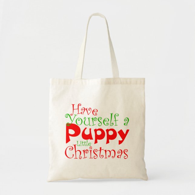 Bolsa Tote Saco de Tote Feriado de Natal Puppy (Frente)