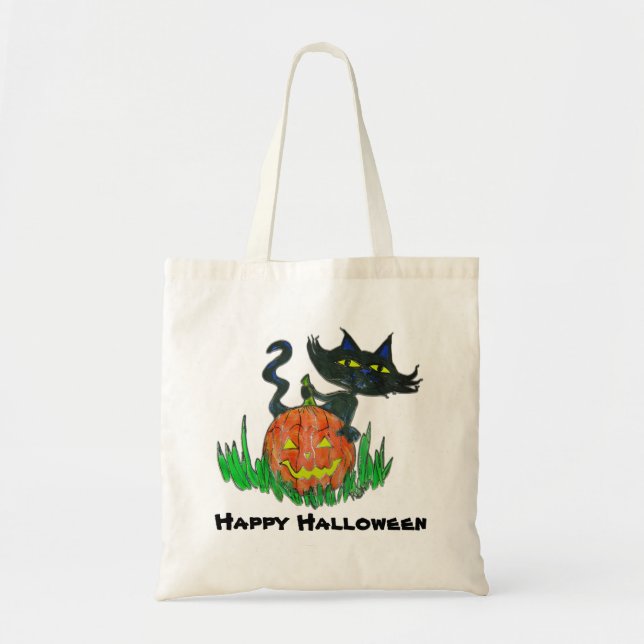 Bolsa Tote Saco de Tote - Gatinho de Halloween (Frente)