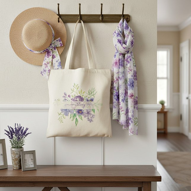 Bolsa Tote Saco de tote personalizado floral de aquarela (Criador carregado)