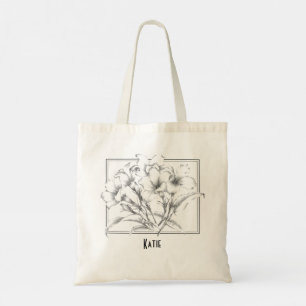 Bolsa Tote Saco de Tote Preto Floral Preto Desenhado à Mão