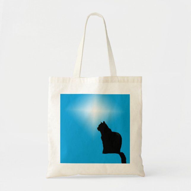 Bolsa Tote Saco de Tote - Silhuette de Gato Preto e Estrela (Frente)